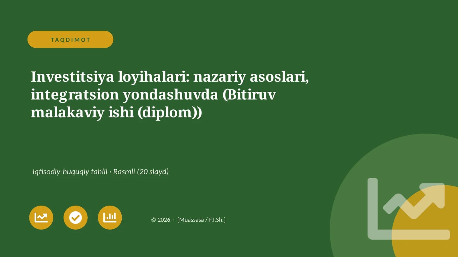 Investitsiya loyihalari: nazariy asoslari, integratsion yondashuvda (Bitiruv malakaviy ishi (diplom))