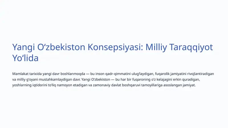 Yangi Oʻzbekiston Konsepsiyasi: Milliy Taraqqiyot Yoʻlida