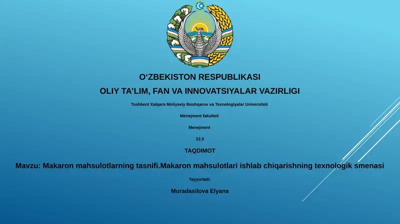 Makaron mahsulotlarning tasnifi