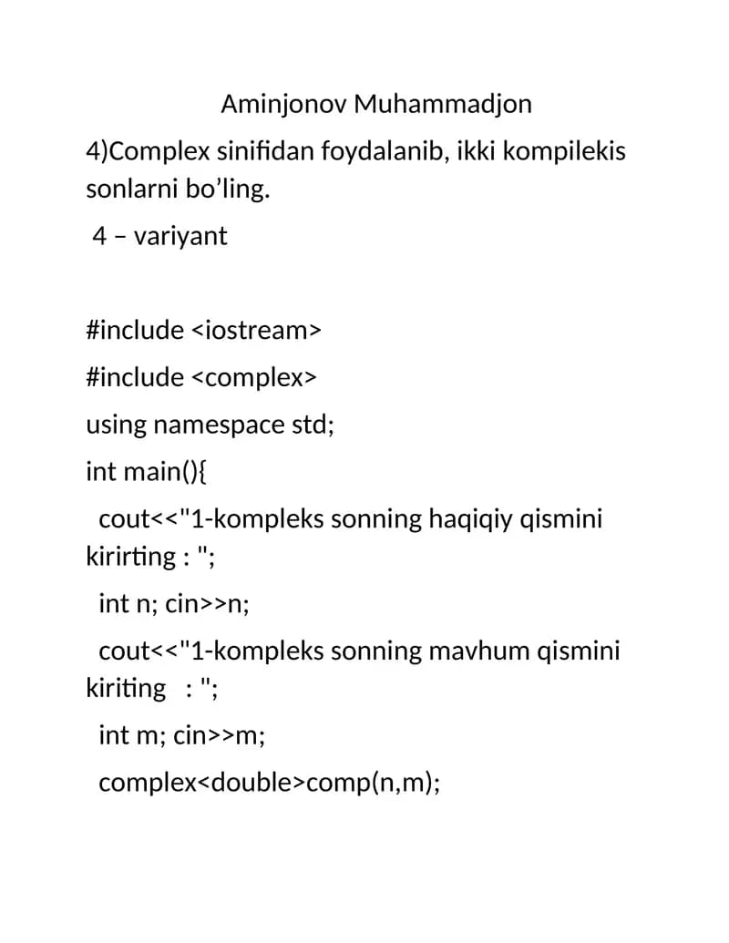 Complex sonlarni bo'linishi