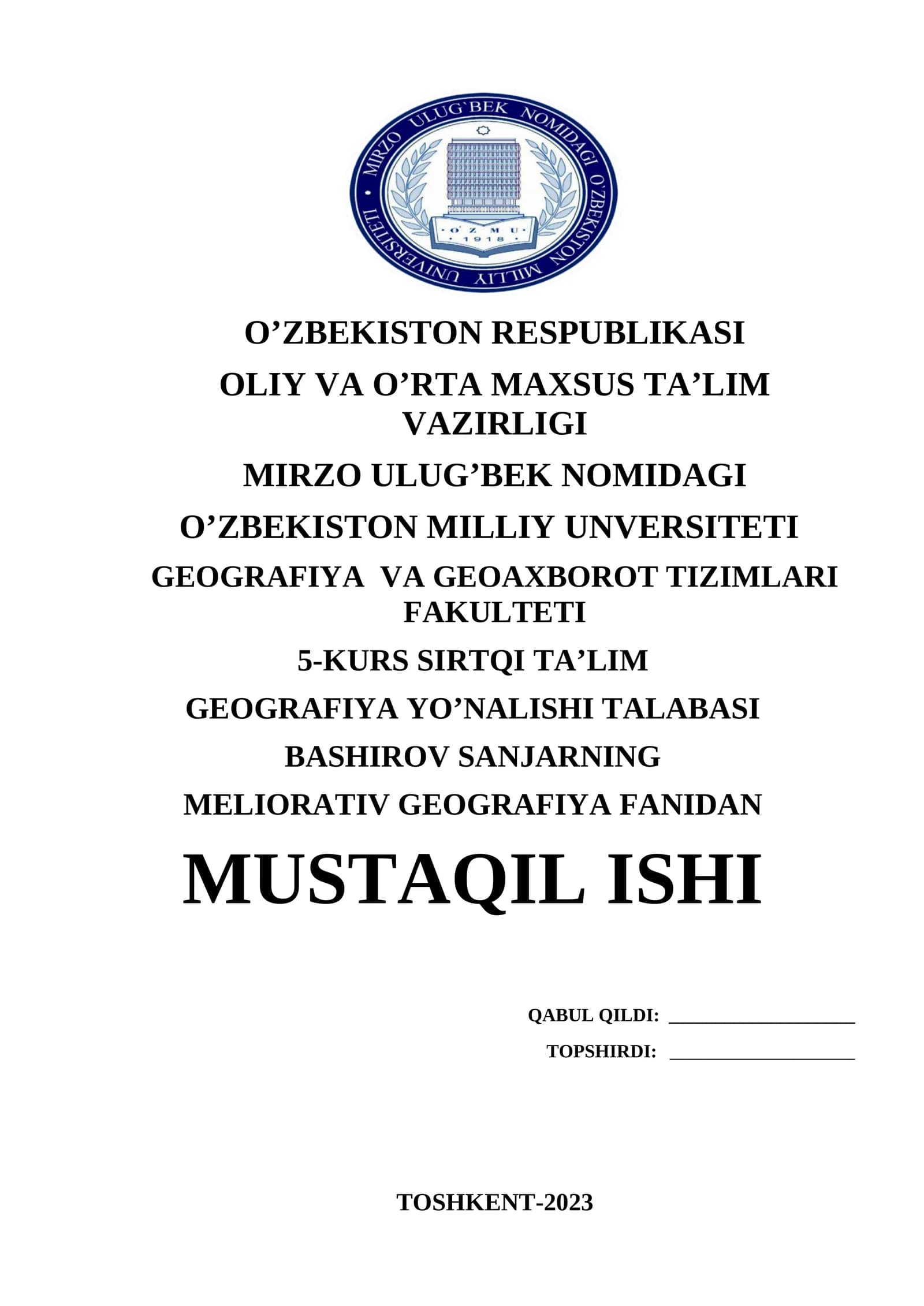 MELIORATIV GEOGRAFIYA FANIDAN