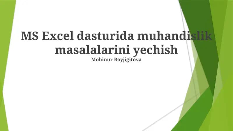 MS Excel dasturida muhandislik masalalarini yechish