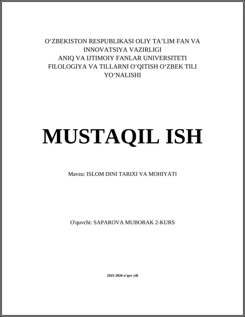 ISLOM DINI TARIXI VA MOHIYATI