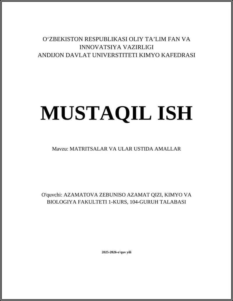 MATRITSALAR VA ULAR USTIDA AMALLAR