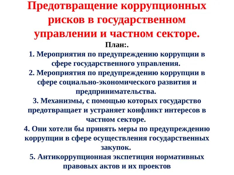 Предотвращениекоррупционных рисков в государственном управлении и частном секторе