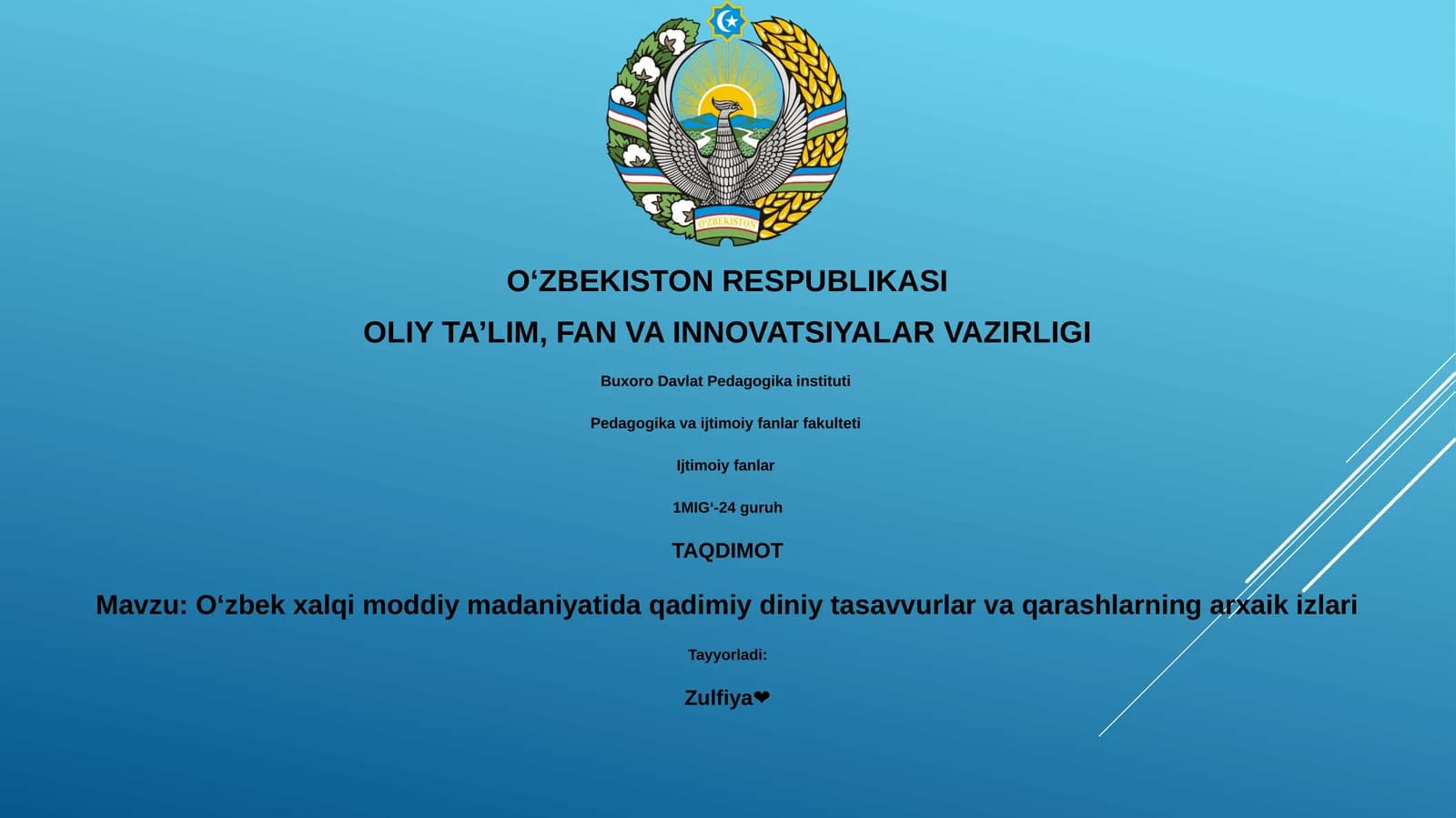 Oʻzbek xalqi moddiy madaniyatida qadimiy diniy tasavvurlar va qarashlarning arxaik izlari