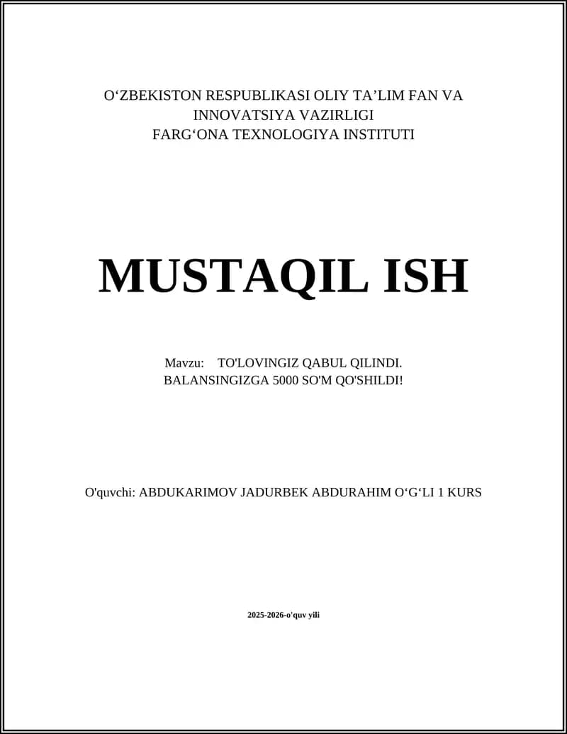 To'lov tasdiqi va tranzaksiya raqami