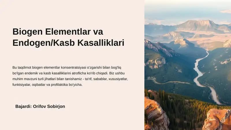 Biogen Elementlar va Endogen/Kasb Kasalliklari