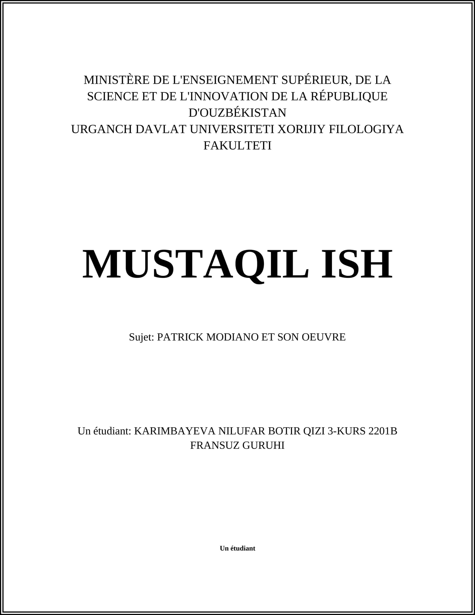 PATRICK MODIANO ET SON OEUVRE