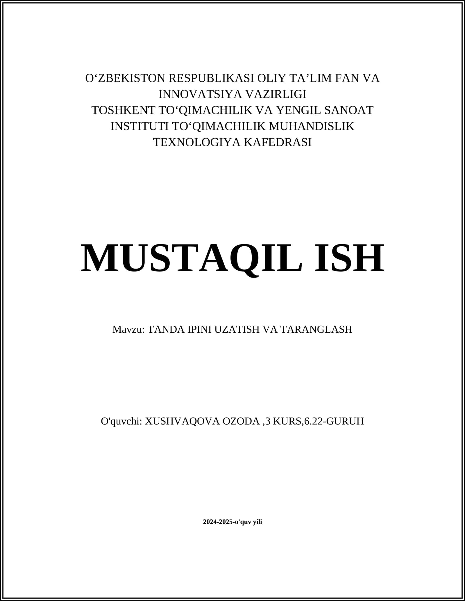 TANDA IPINI TANLASH VA TARANGLASH