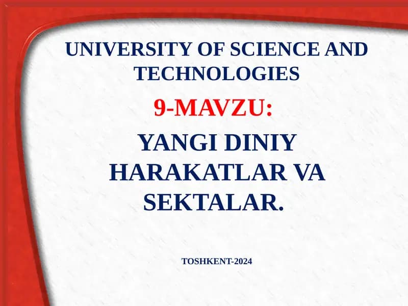 YANGI DINIY HARAKATLAR VA SEKTALAR