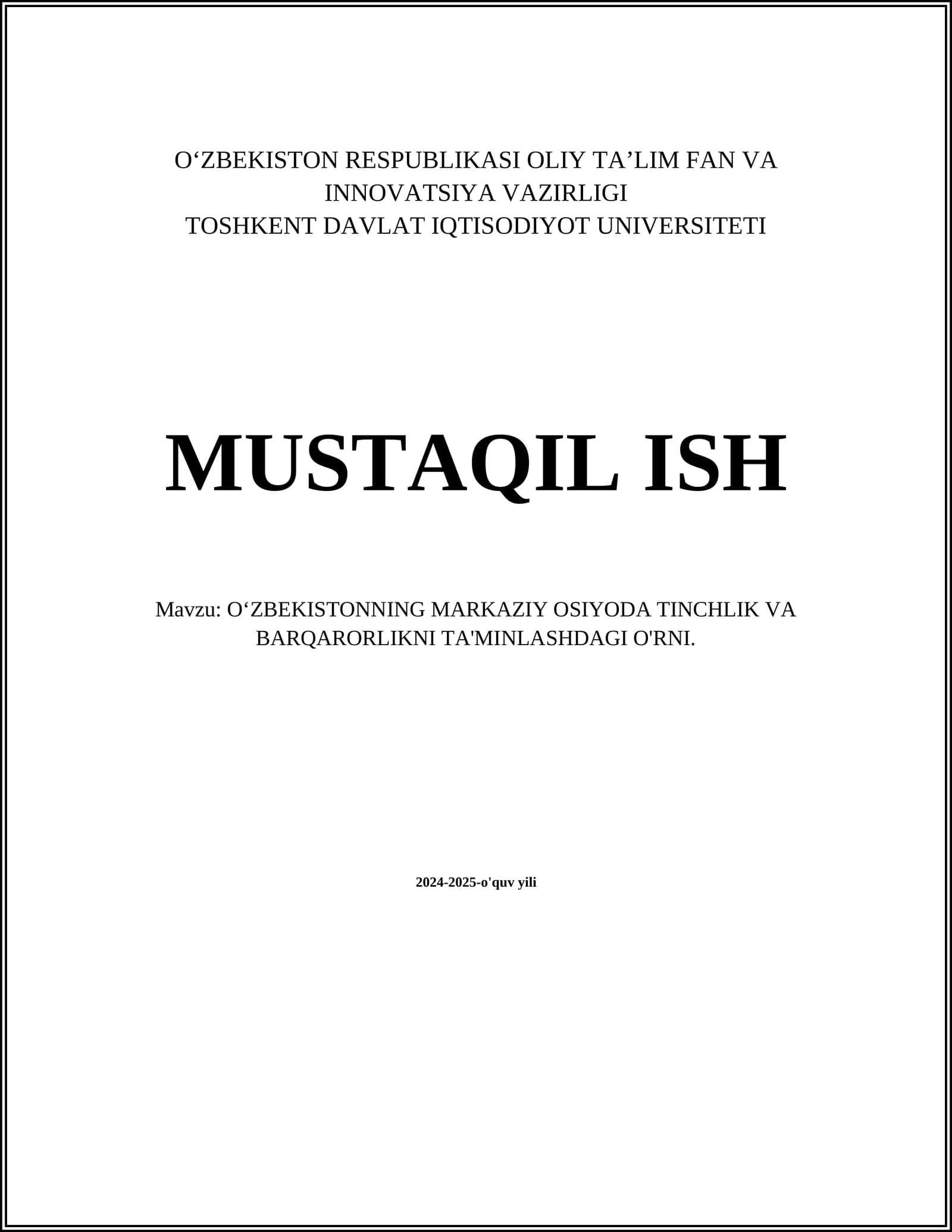 O'zbekistonning Markaziy Osiyoda Tinchlik va Barqarorlikni Ta'minlashdagi O'rni