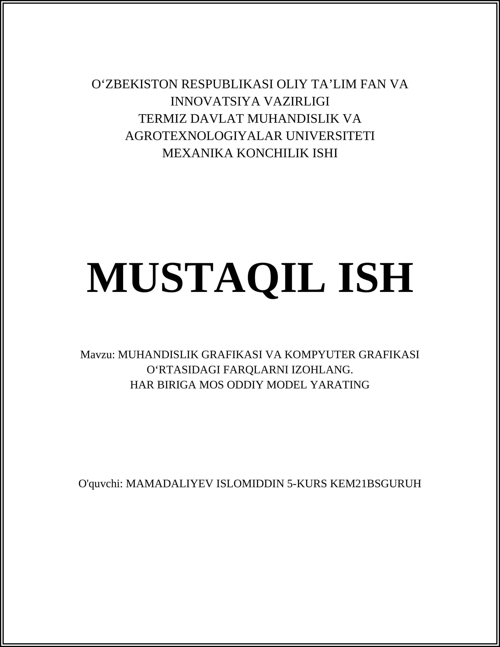 MEXANIKA KONCHILIK ISHI