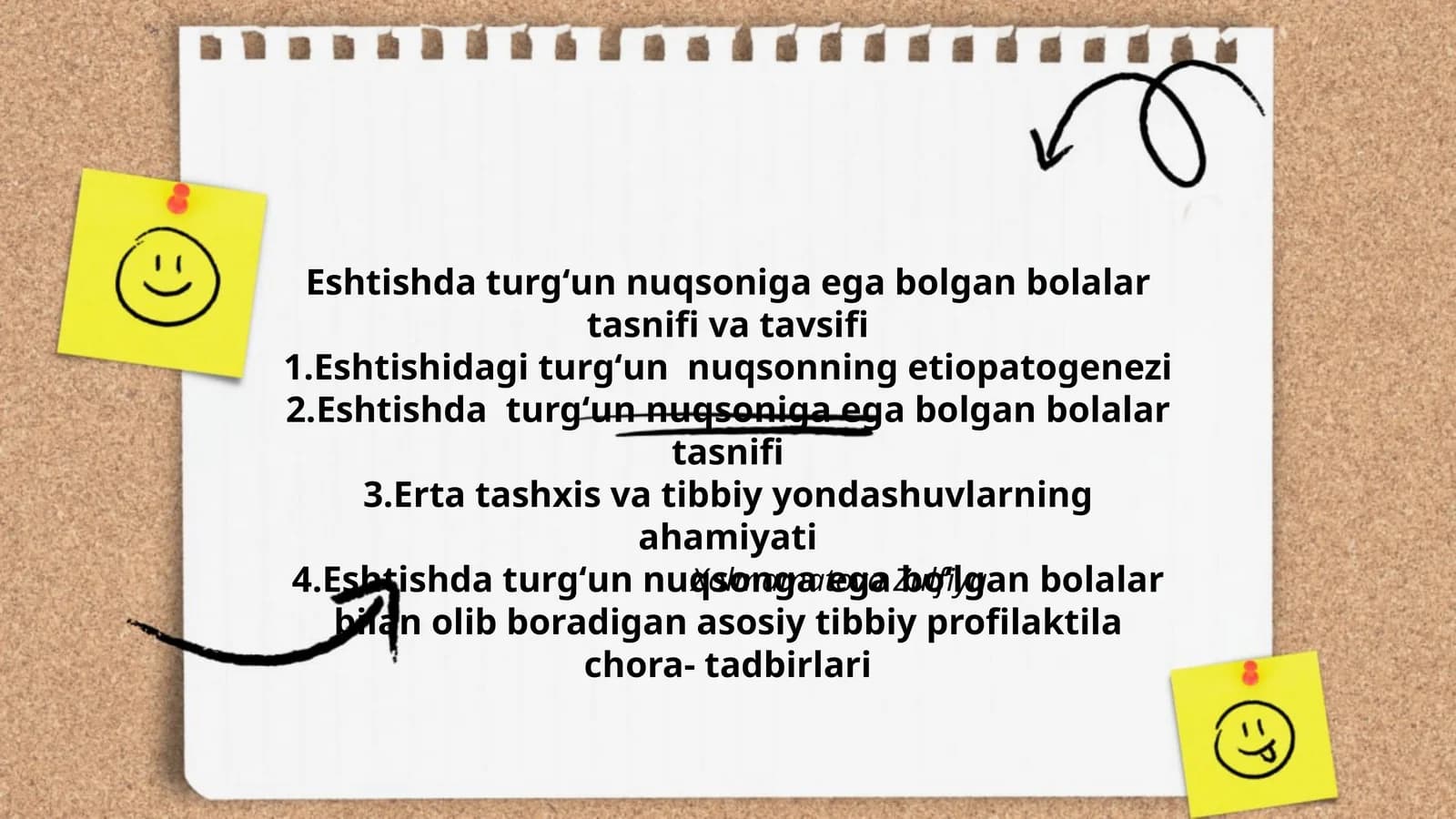 Eshtishda turgʻun nuqsoniga ega bolgan bolalar tasnifi va tavsifi