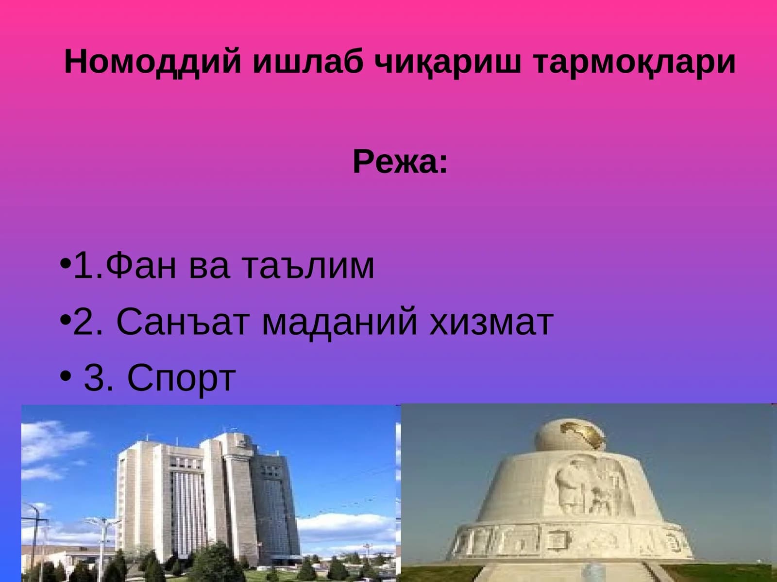 Номоддий ишлаб чиқариш тармоқлари