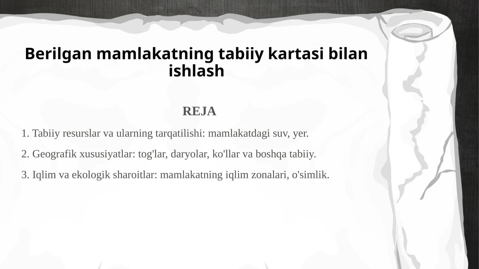 Mamlakatning tabiiy kartasi bilan ishlash