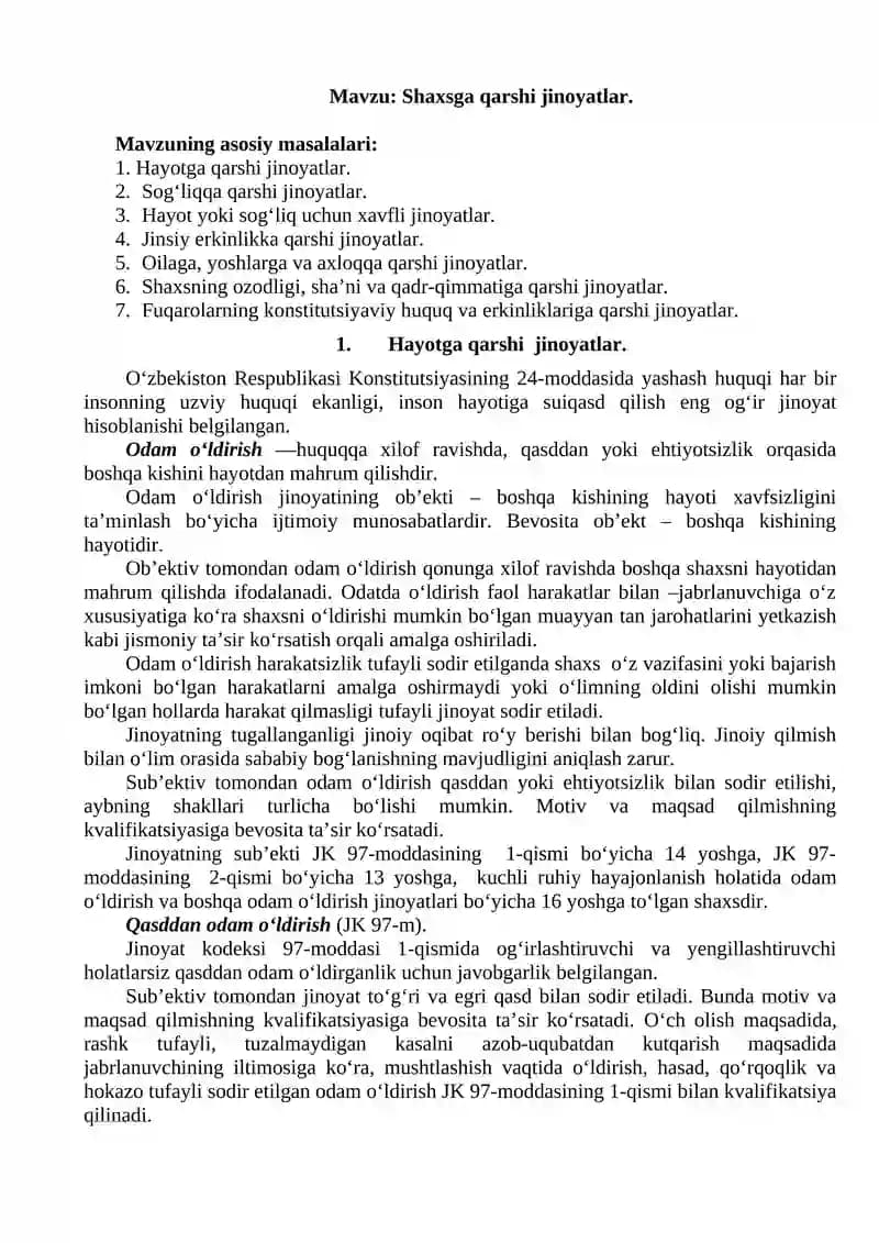 Shaxsga qarshi jinoyatlar