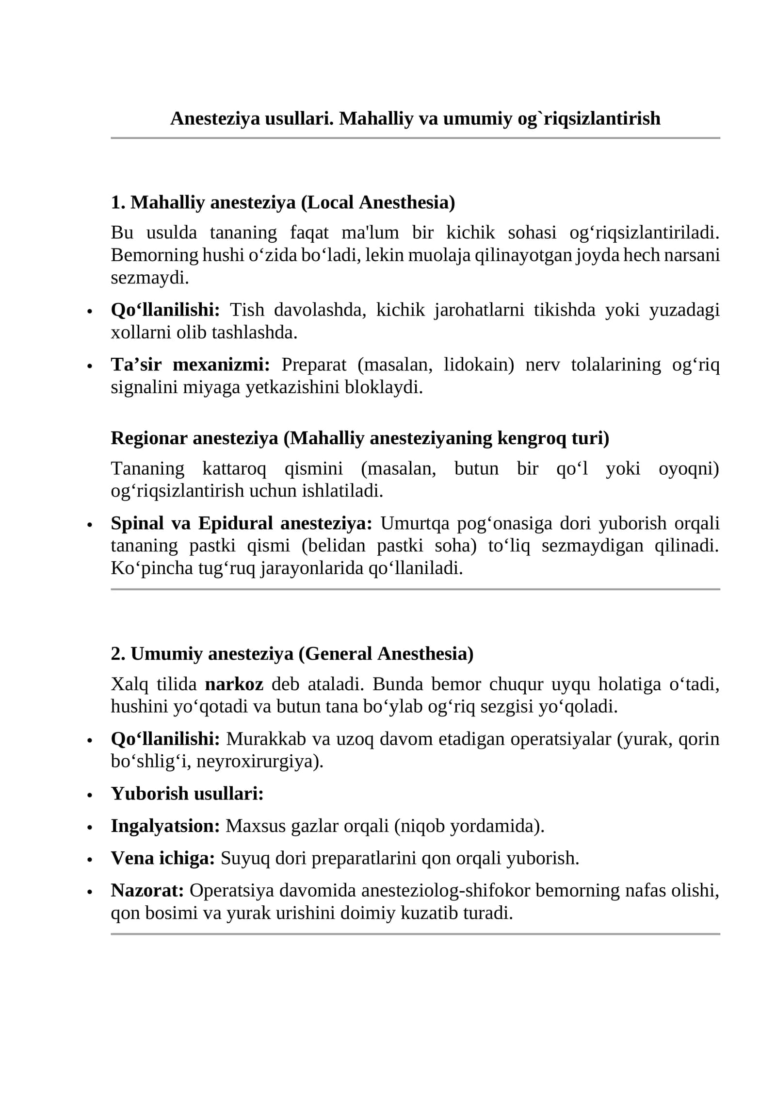 Anesteziya usullari