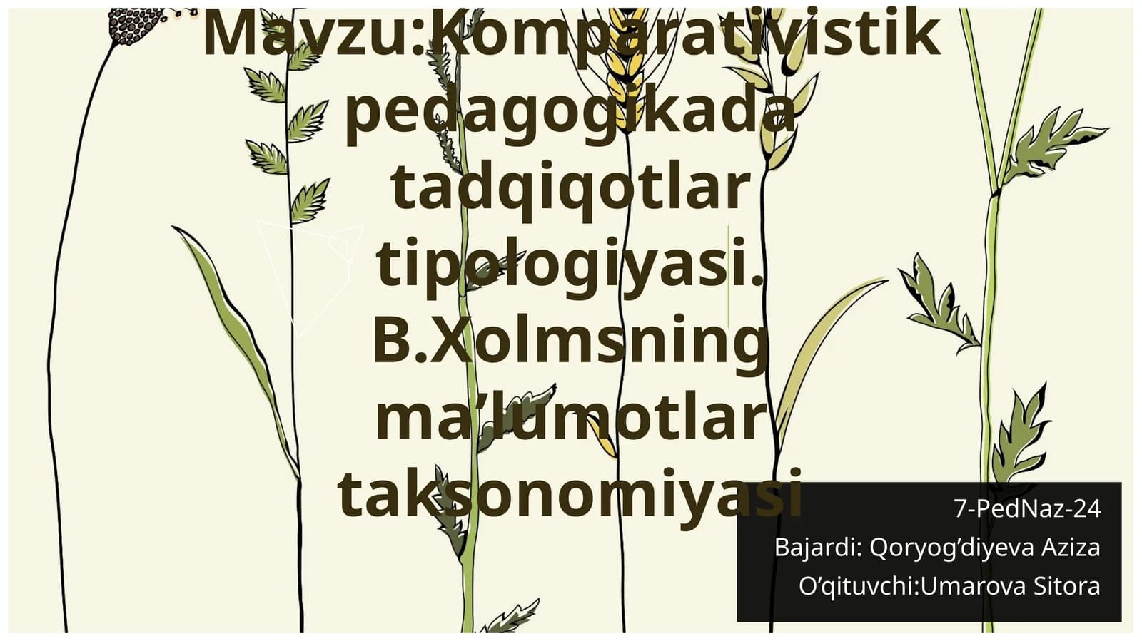 Komparativistikpedagogikadatadqiqotlartipologiyasi.B.Xolmsningmaʼlumotlartaksonomiyasi