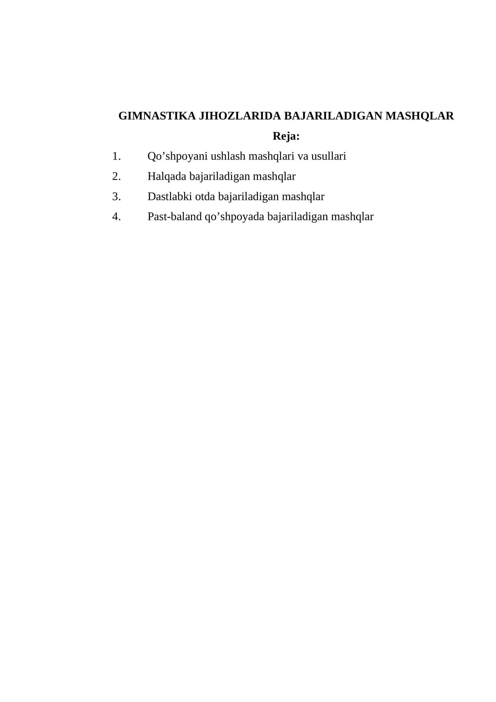 GIMNASTIKA JIHOZLARIDA BAJARILADIGAN MASHQLAR