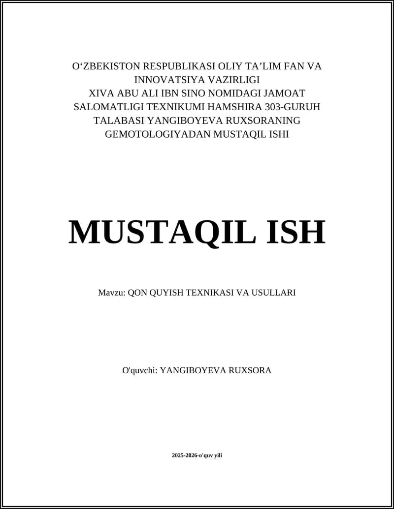 QON QUYISH TEXNIKASI VA USULLARI