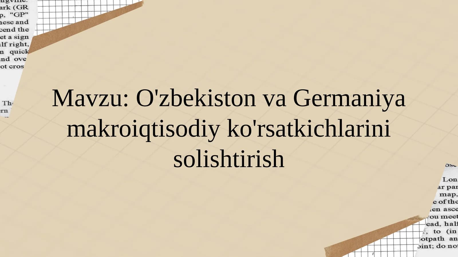 O'zbekiston va Germaniya makro iqtisodiy ko'rsatkichlarini solishtirish