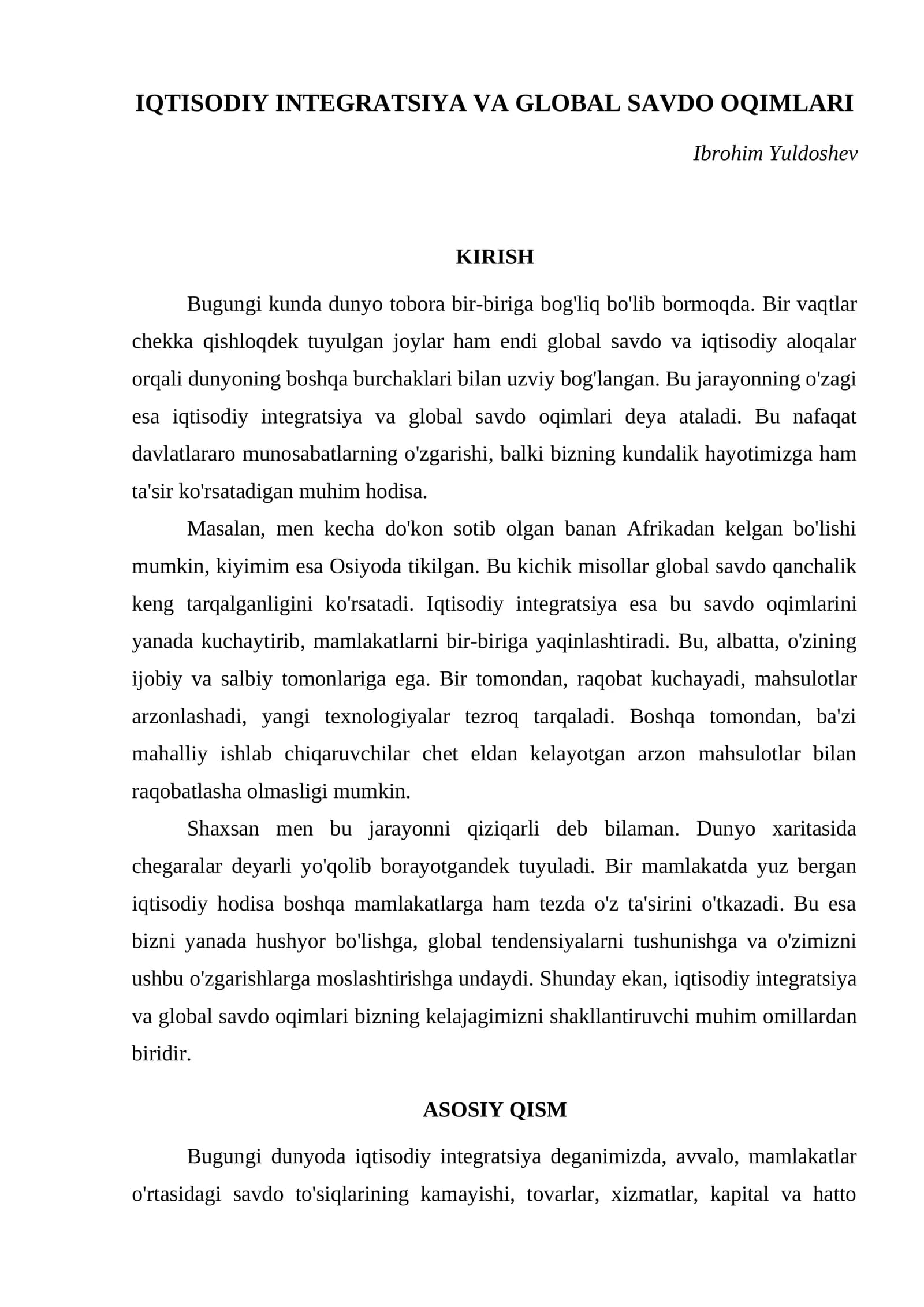 IQTISODIY INTEGRATSIYA VA GLOBAL SAVDO OQIMLARI