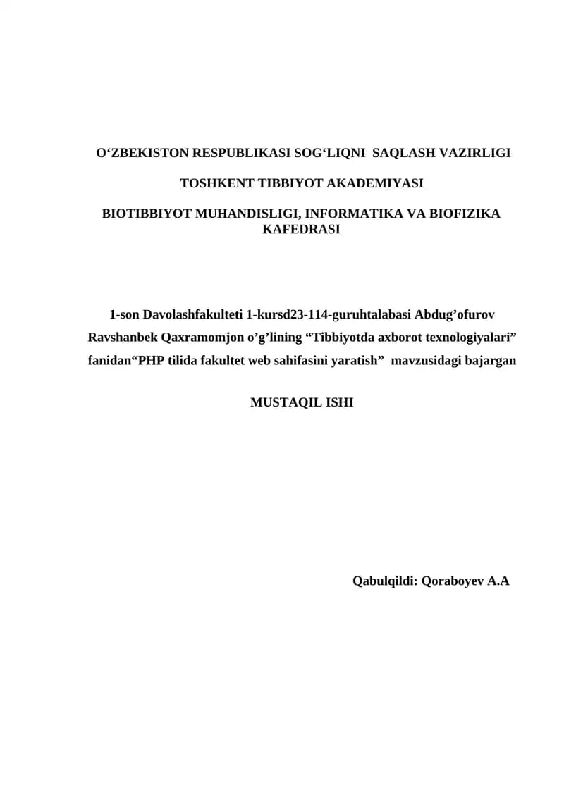 PHP tilida fakultet web sahifasini yaratish