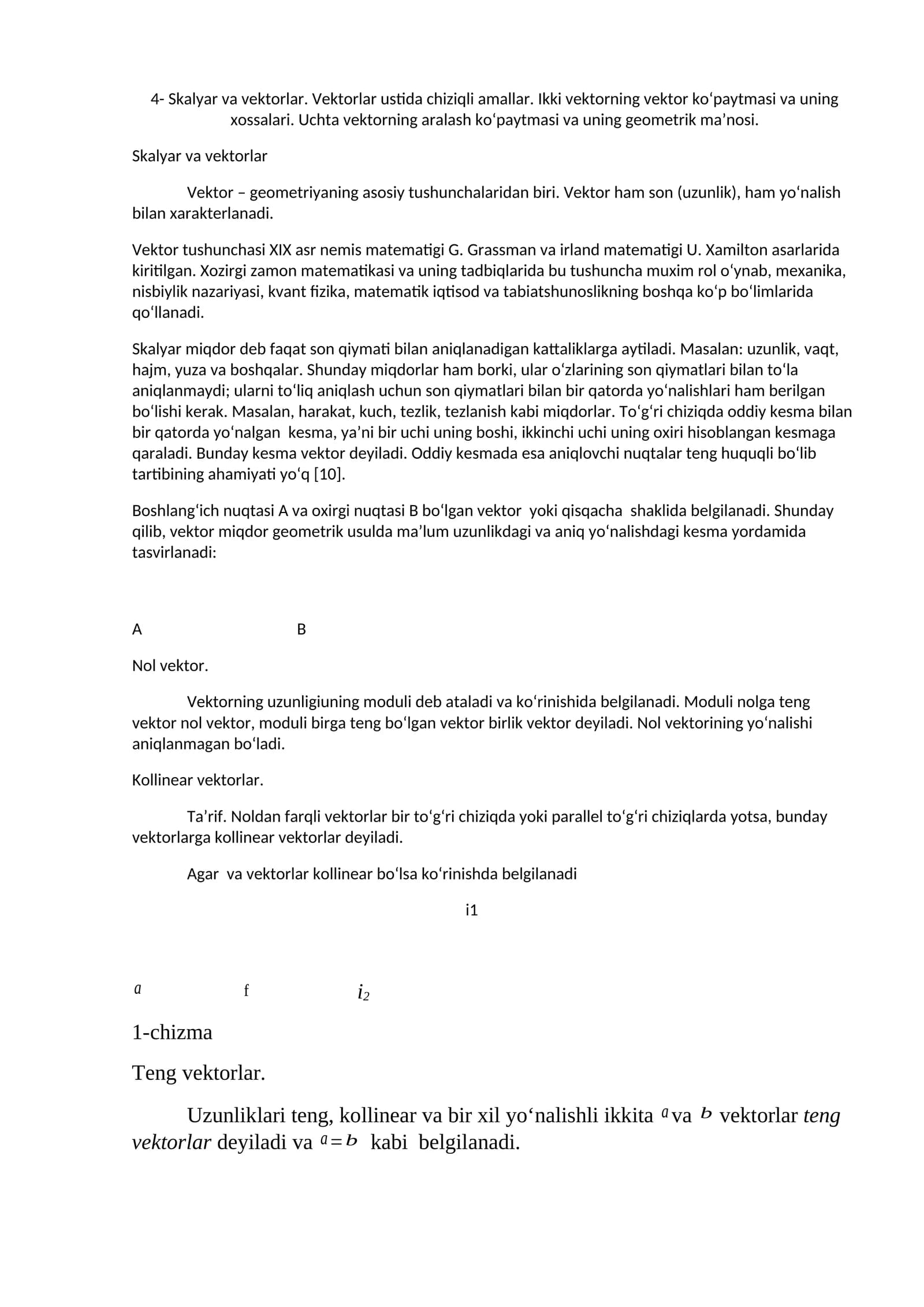Skalyar va vektorlar