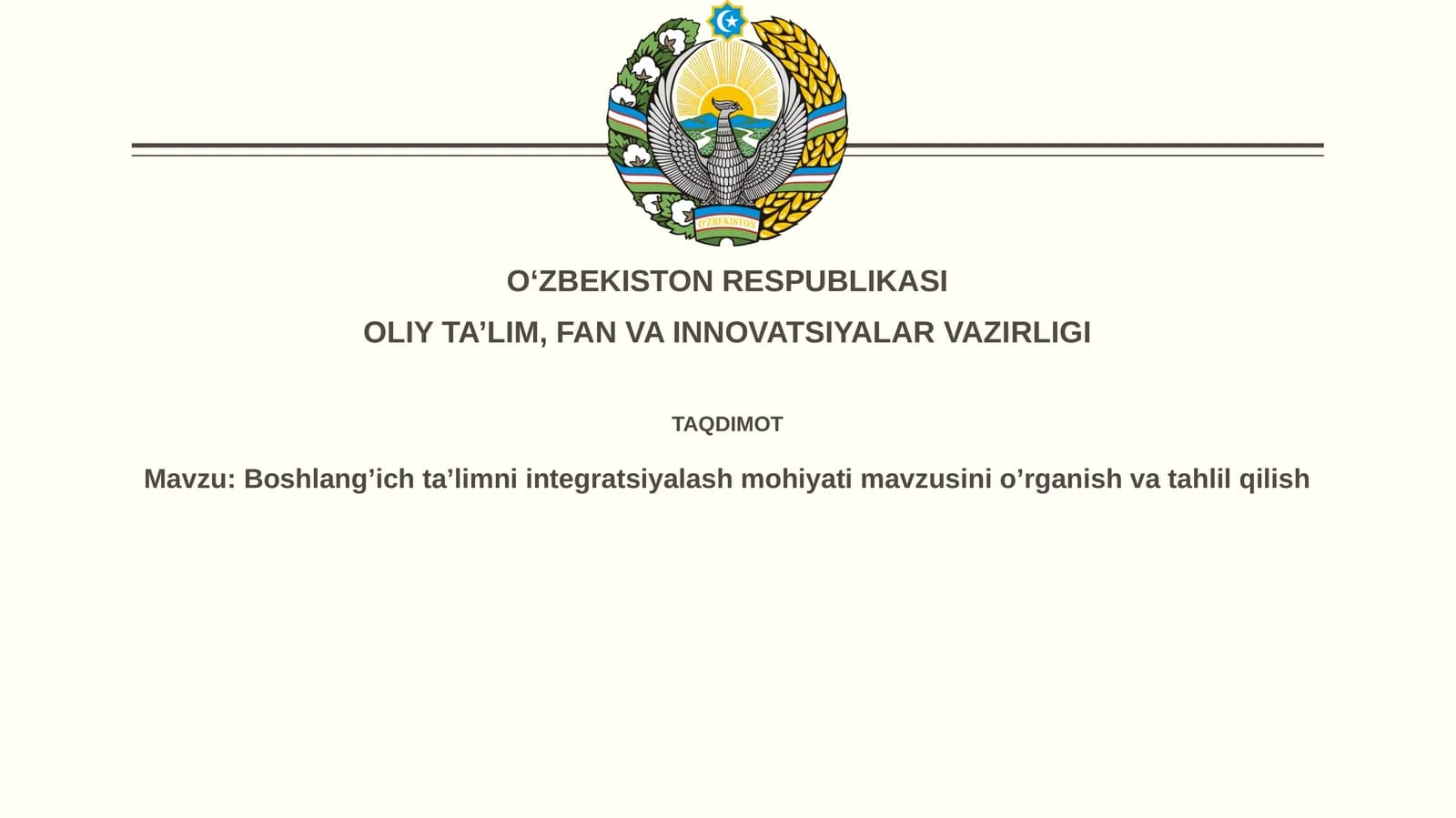 Boshlangʼichtaʼlimniintegratsiyalashmohiyatimavzusinioʼrganishvatahlilqilish