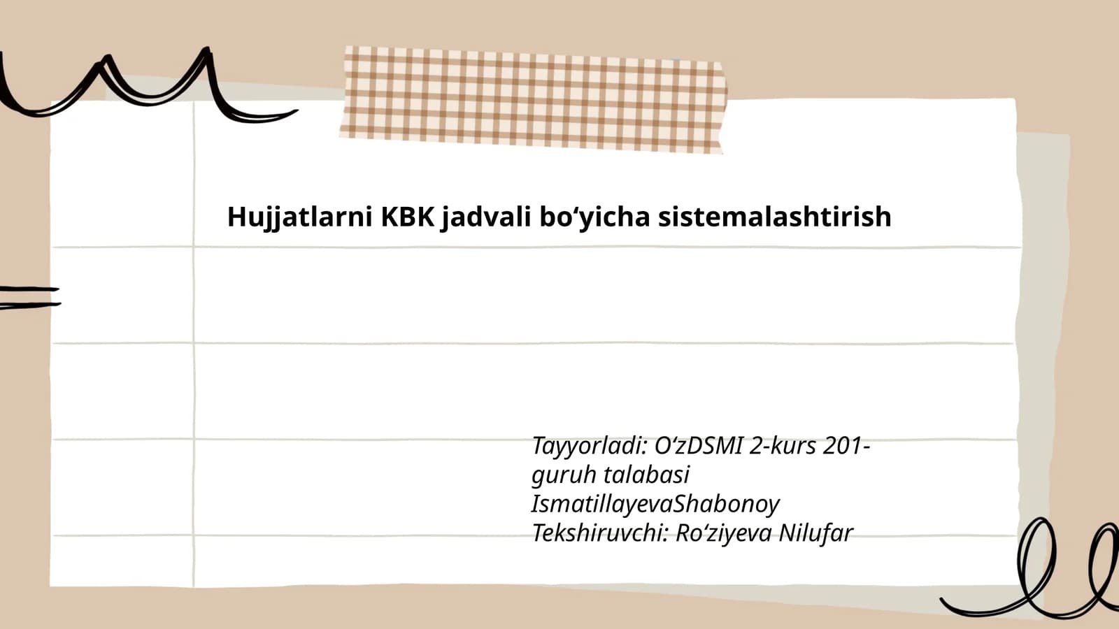 Hujjatlarni KBK jadvali boʻyicha sistemalashtirish