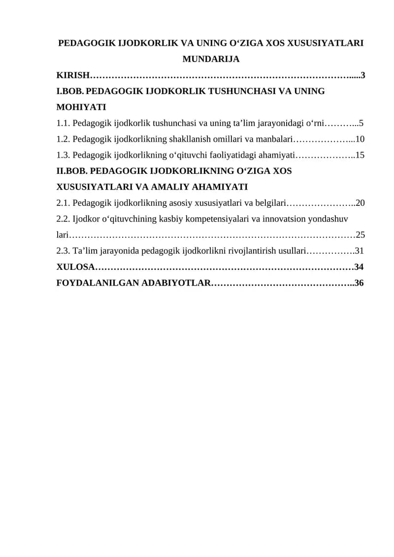 Pedagogik Ijodkorlik va uning o‘ziga xos xususiyatlari