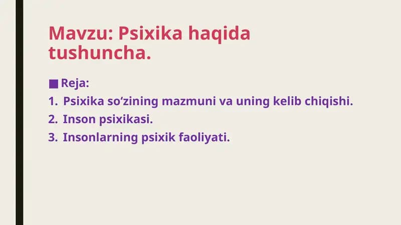 Psixika  vabir qancha mavzular