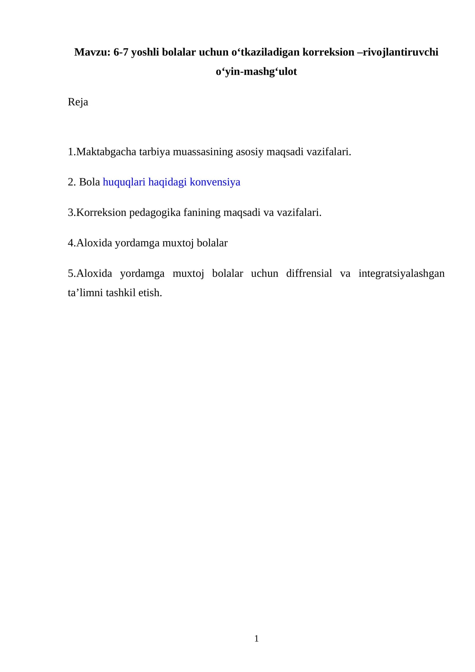 Korreksion -rivojlantiruvchi o‘yin-mashg‘ulot