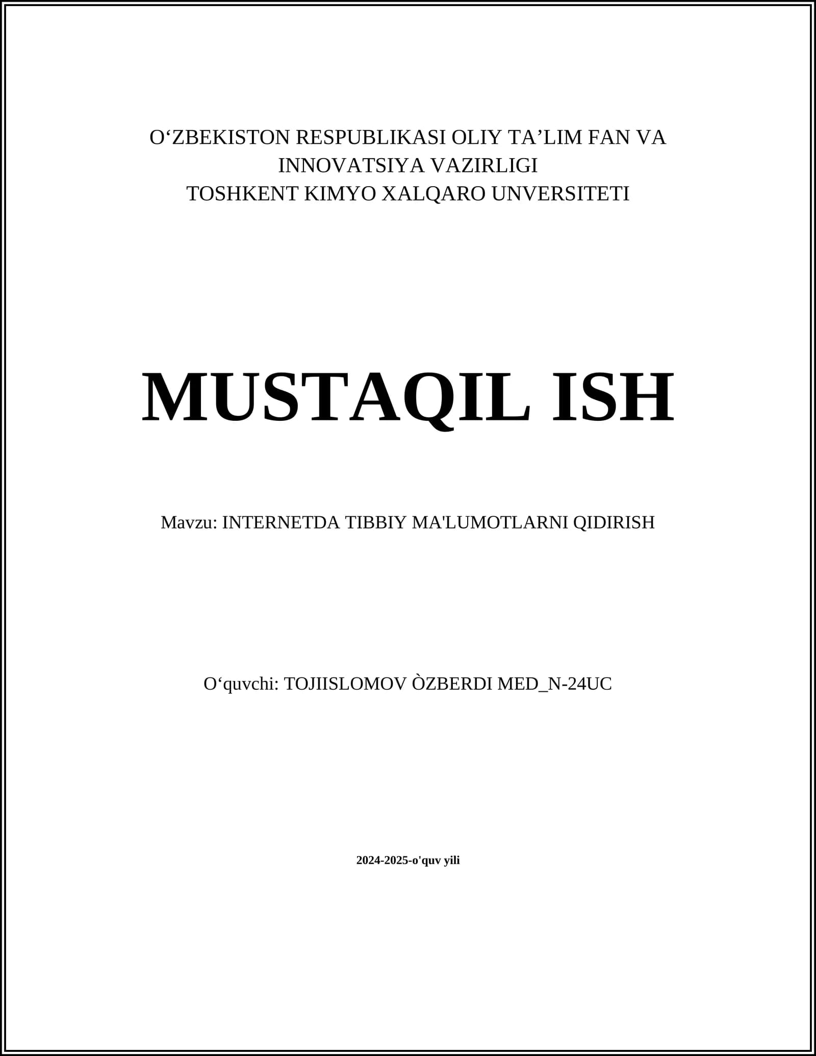 INTERNETDA TIBBIY MA'LUMOTLARNI QIDIRISH