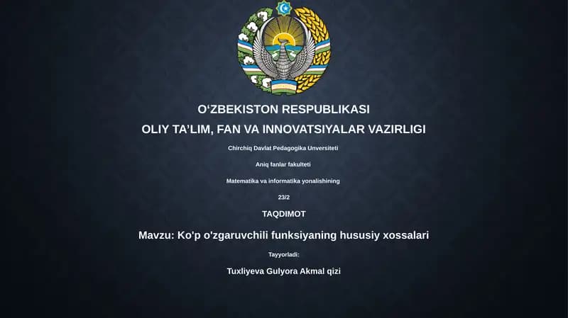 Ko'p o'zgaruvchili funksiyaning hususiy xossalari