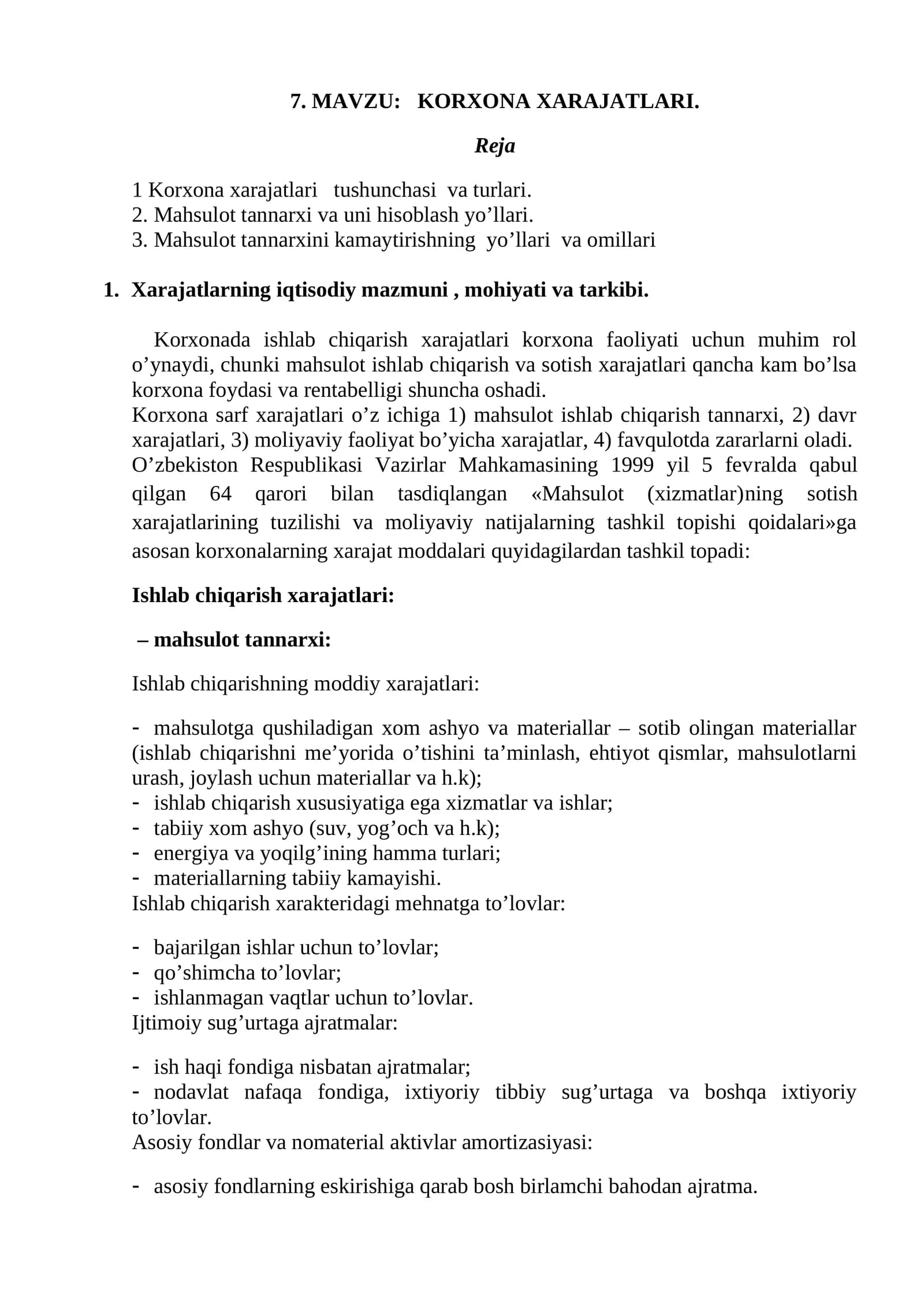 KORXONA XARAJATLARI