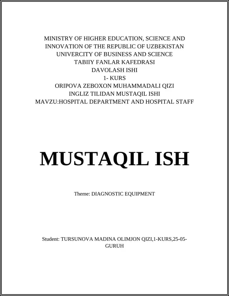 HOSPITAL DEPARTMENT AND HOSPITAL STAFF