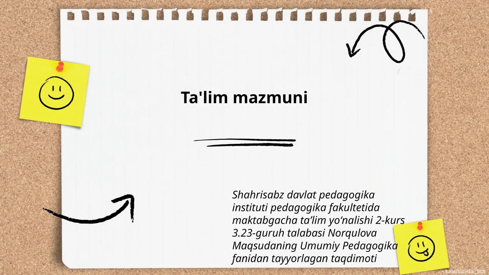 Norqulova Maqsudaning Umumiy Pedagogika fanidan tayyorlagan taqdimoti