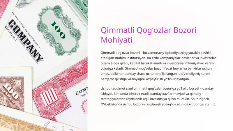 Qimmatli Qogʻozlar Bozori Mohiyati