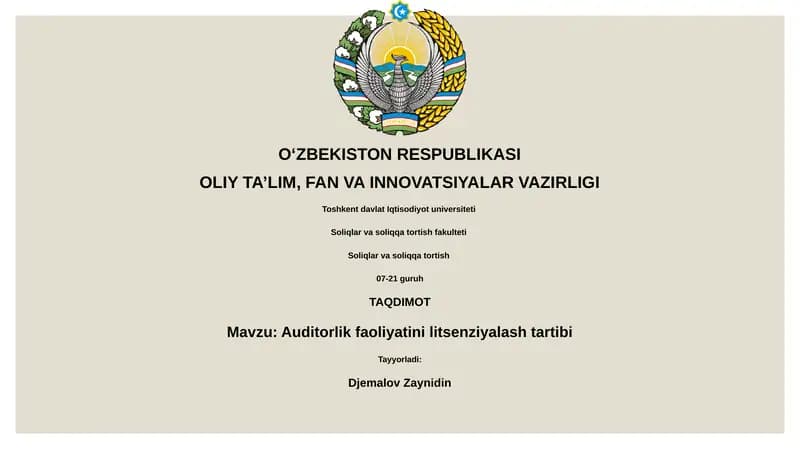 Auditorlik faoliyatini litsenziyalash tartibi