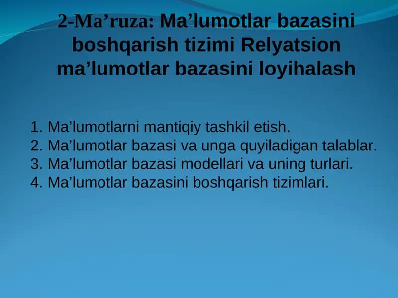 Mа'luмоtlаr bаzаsi vа bоshqаrish tizimlаri