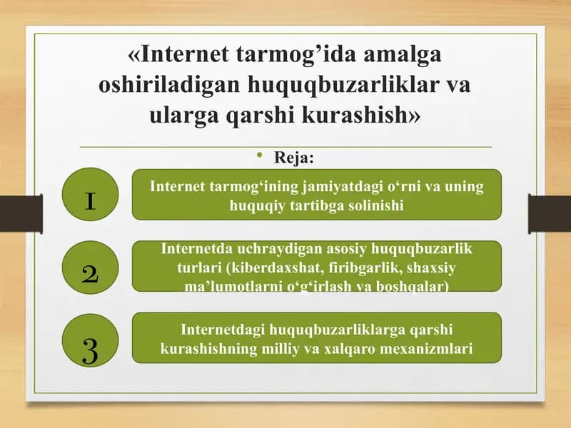 Internet tarmog’ida amalga oshiriladigan huquqbuzarliklar va ularga qarshi kurashish