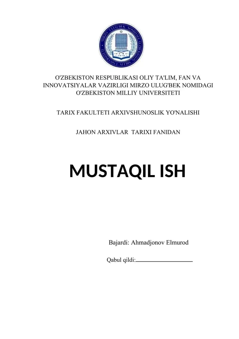 JANUBI-G’ARBIY VA MARKAZIY OSIYO MAMLAKATLARI ARXIVLARI