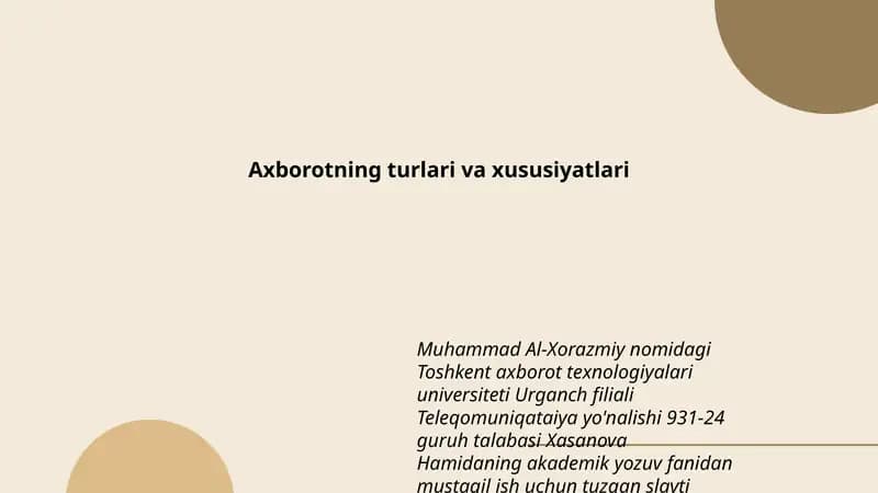Axborotning turlari va xususiyatlari