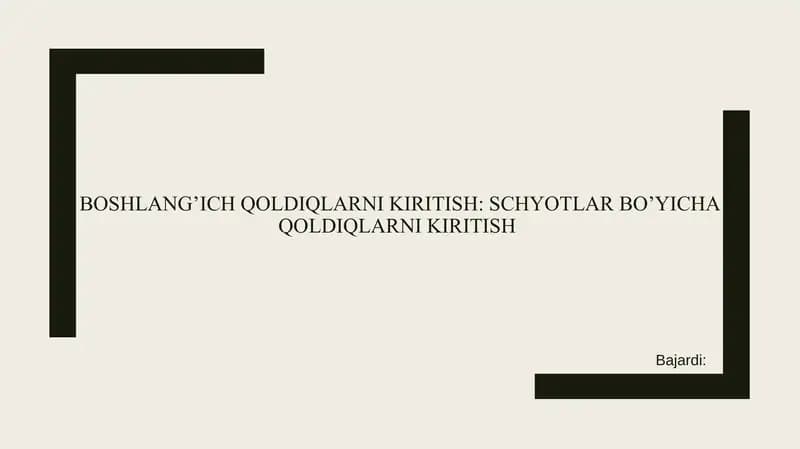 Boshlang’ich qoldiqlarni kiritish: Korxona ma'lumotlarini kiritish