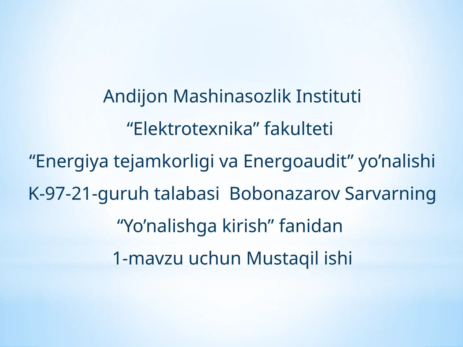 Energetika ta'minotining axamiyati