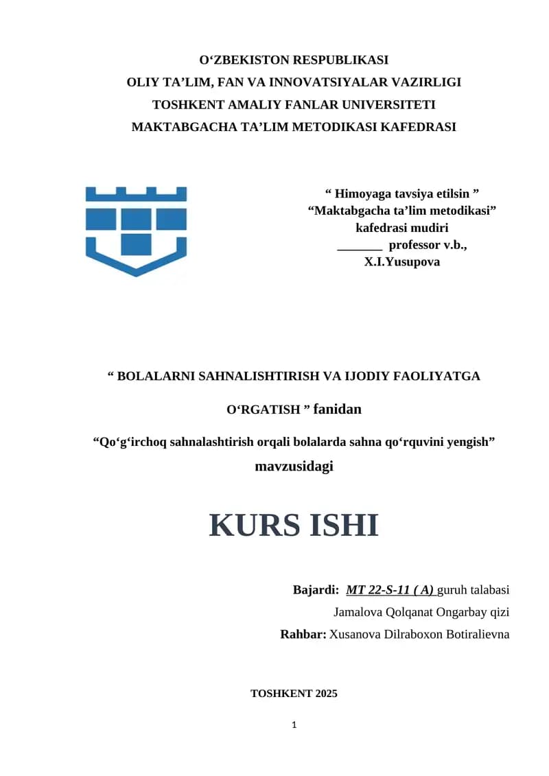 Qoʻgʻirchoq sahnalashtirish orqali bolalarda sahna qoʻrquvini yengish