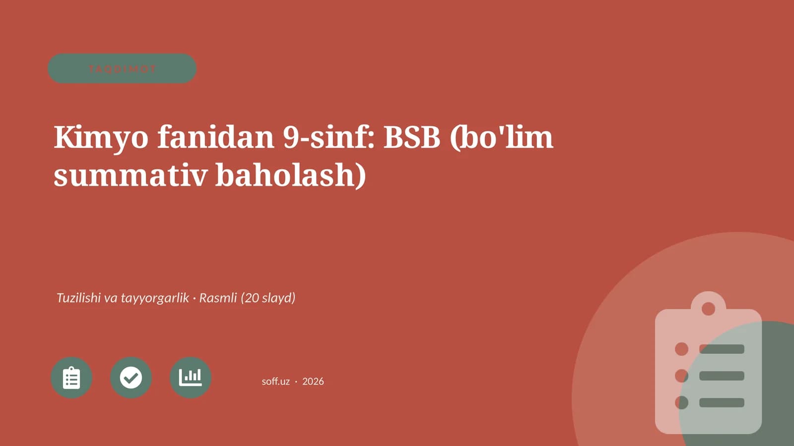 Kimyo fanidan 9-sinf: BSB (bo'lim summativ baholash)