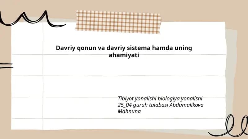 Davriy qonun va davriy sistema hamda uning ahamiyati